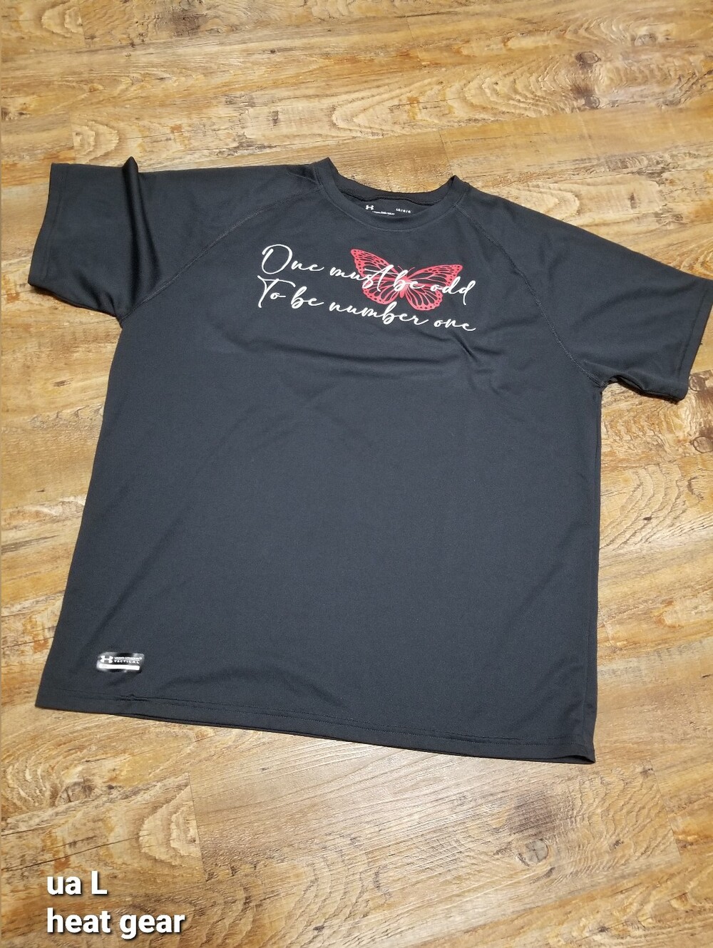 Under Armour Shirt Black Short-Sleeve Heat Gear Tee - Red Butterfly Graphic